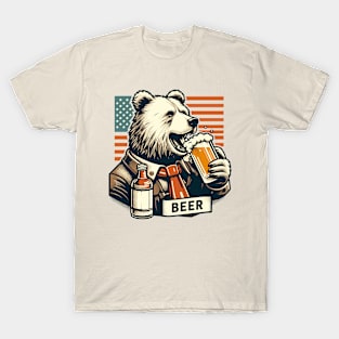 Vintage American bear drinking beer T-Shirt